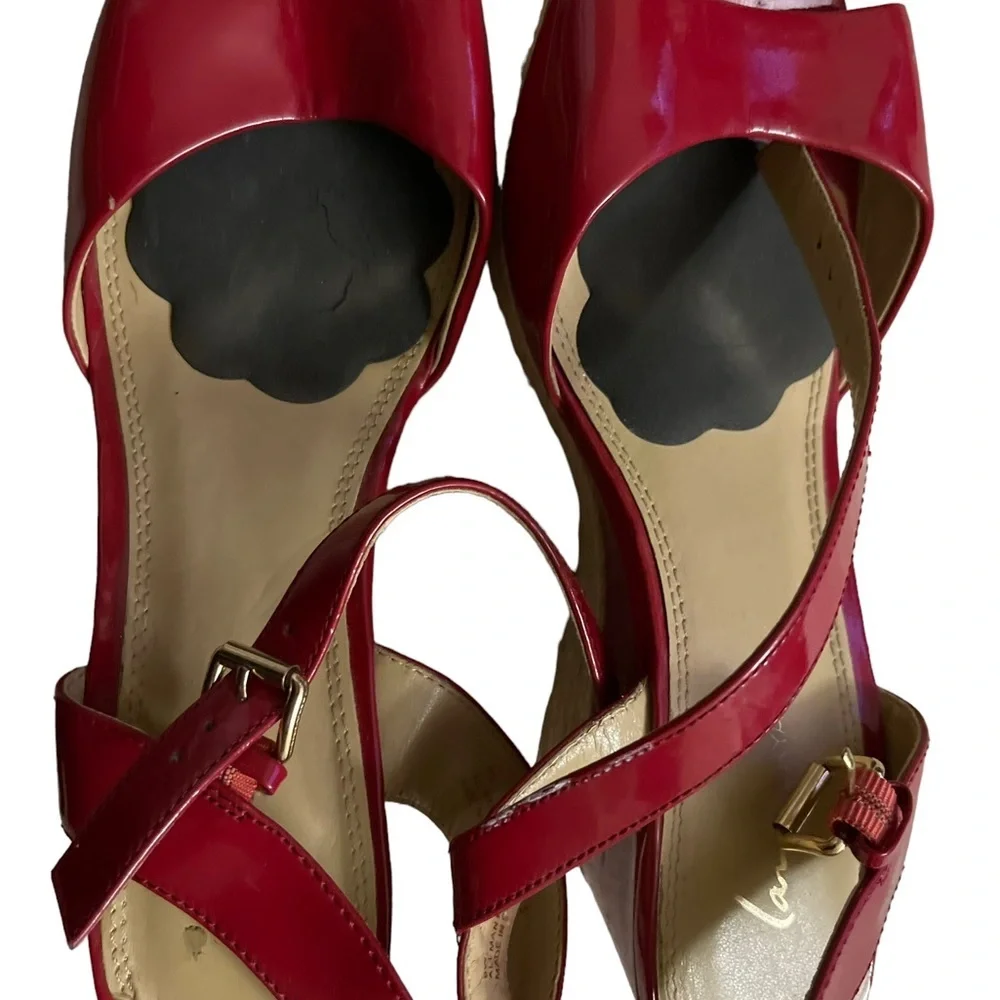 Lane Bryant Espadrille Red Pleather Wedges